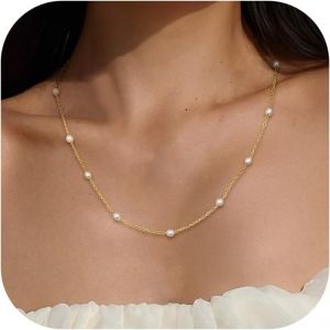 Kal-Collier Perle Femme Collier 18k Plaqué Or Collier Ras De Cou Femme Choker Collier Simples 4mm Perle Collier Or/Argent Bijoux De Perles Pour Femmes Filles - Neuf