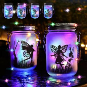 Lot De 2 Fée De Papillon Dans Un Bocal Mason,Fée De Papillon Dans Un Bocal,Led Étanche À Suspendre,Lanternes Solaires Pour Extérieur,Lampe Solaire Suspendue,Lampe De Jardin Solaire,Pour Balcon - Neuf