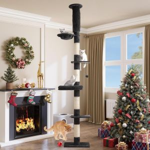 Arbre &Agrave; Chat Du Sol Au Plafond,Hauteur R&eacute;glable 253-285 Cm 5 &Eacute;tages Du Sol Au Plafond Arbre A Chat Pour Grimper Gratter Observer Et Joue - Neuf