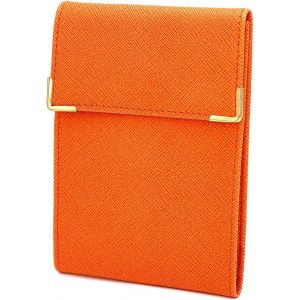TRAHOO-- &eacute;tui Pochette Porte ch&eacute;quier Longue Pliant - Talon &agrave; Gauche - 3 emplacements Carte bancaire - 3 Plis - Compact - en Cuir Vachette - 10,5 cm X 14,5 cm (ZSF Orange) - Neuf