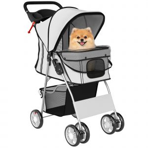 Poussette Buggy Pliable Pour Chiens Tissu 600d Oxford Imperm&eacute;able 4 Roues Gris Clair - Neuf