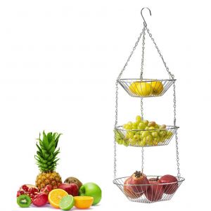 Hjlian Panier A Fruits Suspendu A 3 Niveaux, Paniers En Fer, Panier A Fruits Suspendu Pour Cuisine, Restaurants, Paniers De Rangement - Neuf