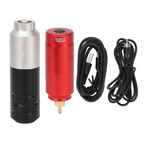 Stylo De Machine A Tatouer Argente, Alimentation Sans Fil Rouge, Kit De Machine A Tatouer Rotative Rca Avec Cordon A Clip - Neuf