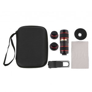 Kit d'objectifs 5 en 1 pour telephone et appareil photo HX-S1248L?: teleobjectif 12x, grand angle 4K, macro 15x, fisheye 180¡ã et macro 15x pour l'observation de jeux, de paysages et de concerts. - Neuf