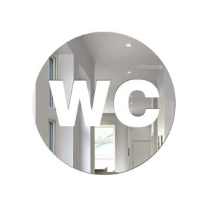 Acrylique ""Toilettes"" panneau de porte avec le cercle d'argent, 12 x 12 cm - Neuf