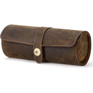 Kal-&Eacute;tui De Montre-Bracelet &Eacute;tui En Cuir 3 Pi&egrave;ces,&Eacute;tui De Montre De Voyage En Cuir V&eacute;ritable Portable,Protection De Montre Cylindrique - Neuf