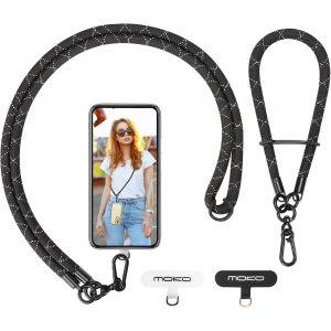 KAL-Lanière De Téléphone Réglable Avec Dragonne, Cordon Universel Pour Portable, Tour De Cou Smartphone Sangle Attache, Sangle Téléphone En Bandoulière X 1, Dragonne X 1, Patch Pour Lanière X 2, Noir - Neuf
