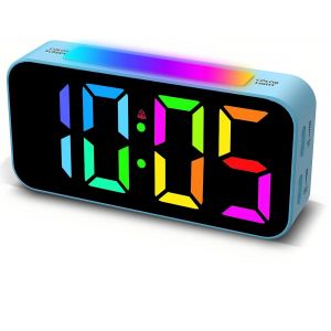 Horloge Num&eacute;rique Couleur Avec Grand &Eacute;cran Rvb,8 Options De Couleur,Fonction R&eacute;p&eacute;tition,Volume R&eacute;glable,Format 12/24 Heures,Contr&ocirc;le De La Luminosit&eacute;,R&eacute;veil Num&eacute;rique Simple Pour Chambre - Neuf