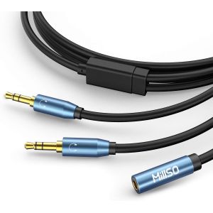 C&acirc;ble r&eacute;partiteur audio Y - Jack 3,5 mm femelle vers 2 fiches jack 3,5 mm - TRS st&eacute;r&eacute;o - Avec contacts plaqu&eacute;s or 24 carats - Pour smartphone, ordinateur, MP3, casque, haut-parleur - 2,4 m - Neuf