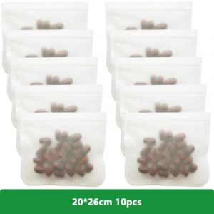 Sacs Réutilisables En Silicone À Fermeture Éclair, 1/5/10 Pièces, Lavables Au Lave-Vaisselle, Sac De Congélation, Sac À Déjeuner, Sacs À Sandwich Sans Bpa Pour Le Stockage Des 20X26Cm 10Pcs - Neuf