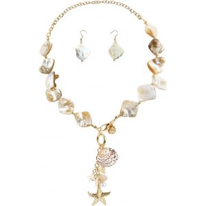 Collier De Coquillage,Colliers Et Boucles D'oreilles En Coquillages Naturels,&Eacute;toile De Mer,Perles D'eau Douce,Bijoux D'&eacute;t&eacute; Collier,Ensemble De Bijoux Pour Femmes Et Filles - Neuf