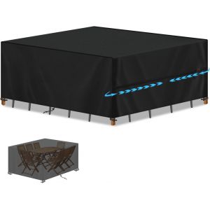 Housse Table Exterieur Impermeable,Housse Protection Salon De Jardin Exterieur Avec Cordon De Serrage,Anti-Uv 420d Oxford Housses Pour Mobilier De Jardin,Recouvre Table Exterieur 240x180x75cm - Neuf