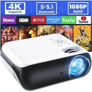 CHECARZHN--NO1-Projecteur 4K Supporté, Mini Projecteur Bluetooth 5.1 Home Cinéma 9500 Lux Vidéoprojecteur, Natif Full Hd 1080P Retroprojecteur 180'' Pour Extérieur/Maison Fire Stick/Smartphone/Ps5/Hd - Neuf