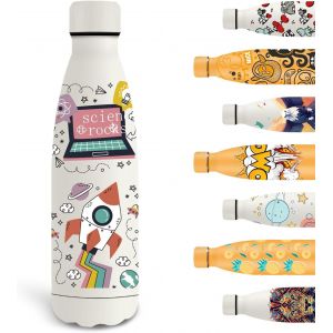 Eryi-Gourde Isotherme, 500ml Gourde Enfant, Gourde Personnalisée Avec Fusée, Gourde Sport Sans Bpa, Double Paroi Isolante, Bouteille D'eau Anti Fuite, Pour L'école, Bureau, Voyage, Sports, Blanc - Neuf