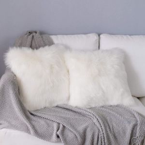Cauc-2pcs De Luxe Décoratif À La Maison Super Doux Cas De Couverture De Coussin De Couverture D'oreiller De Fausse Fourrure De Peluche Pour Le Salon, Chambre À Coucher, Canapé (Blanc, 45x45cm) - Neuf