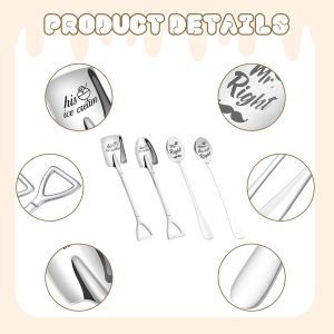 Cuillere A Cafe Deux Paires De Cuill&egrave;res Sculpt&eacute;es Petite Cuill&egrave;re &Agrave; Dessert Inoxydable Couverts De Table Robuste Cuilleres A Glace Adecuado Cadeau De Mariage Pour Couple - Neuf