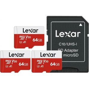Carte Micro Sd 64 Go Lot De 3 Cartes, Carte M&eacute;moire Micro Sd+ Adaptateur, Microsdxc Carte Tf Jusqu'&Agrave; 100 Mo/S, A1, U3, C10, V30, Full Hd Et 4K Uhd Pour Cam&eacute;ra, Telephone - Neuf
