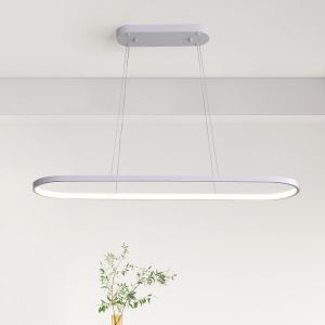 Ulteronixshop-Lustre Ovale Luminaire Led &Agrave; Intensit&eacute; Variable, Lampe Annulaire, Lustres Moderne Avec T&eacute;l&eacute;commande, Hauteur R&eacute;glable, Id&eacute;al Pour Salon Salle &Agrave; Manger Cuisine Chambre Bureau Blanc 90cm - Neuf