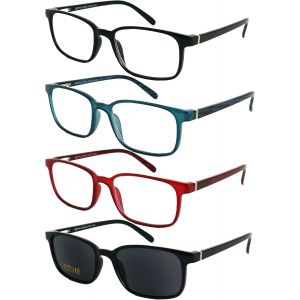 3 Paires De Lunettes De Lecture Et Lunettes De Soleil De Lecture Avec Verres Rectangles, Monture En Plastique Avec Charnière À Ressort, Lunette Femme Et Homme - Neuf