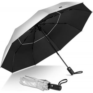 Yemaesre-Soleil Parapluie Automatique Pliant,Upf 50+ Ombrelle Anti Uv,Compact Umbrella Solide Anti Tempête,Petit Parapluies Avec Revêtement Argenté De Voyage Pour Homme Et Femme - Neuf