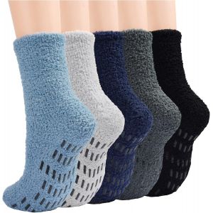 Uaa-Lot De 5 Paires De Chaussettes Thermiques Moelleuses Pour Homme - En Polaire Épaisse Et Antidérapante - Pour La Maison Et Le Sommeil - Neuf