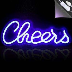 Cheers Sign Néon, Bar Neon Sign Enseignes Au Néon Led Bleu Pour Enseigne Lumineuse Murale Appliques Murales En Néon À Lettres Acryliques Pour Décor De Bar De Fête De Bière De Restaurant - Neuf