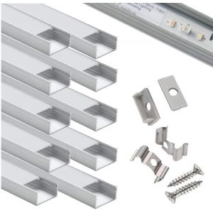 Profilé Aluminium Led - 10X1Mètre Aluminium Profilé U-Forme Pour Bandes À Led,Compact Finition Professionnelle Avec Blanc Laiteux Couvercle,Embouts,Clips De Montage En Métal - Neuf
