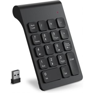 SUBZONAL-Pavé Numérique sans Fil, Clavier Numérique Ergonomique Portatif Mini avec Récepteur USB 2.4G, Pavé de Calcul de Bureau 18 Touches pour Ordinateur Portable, Surface Pro, PC (Noir) - Neuf