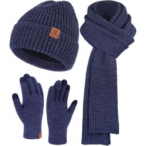 Ensemble Bonnet D'hiver Pour Homme &Eacute;charpe Longue Gants Tactiles Avec Bonnet Doubl&eacute; Polaire Chaude Cadeau Homme - Neuf