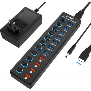 11-Port Hub USB 3.0 Alimenté: USB Multiple Ports Hub USB Alimenté avec Interrupteur Indépendant, 7 Ports USB 3.0 + 4 Ports de Recharge Intelligente et 12V/3A Adaptateur Alimentation - Neuf