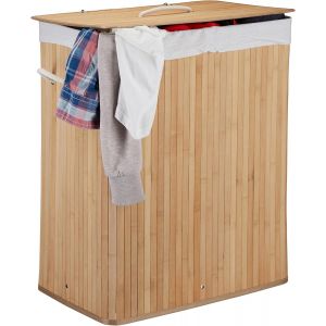 CHECARZHN--NO1-10024382_126 Corbeille Bambou Panier À Linge 2 Compartiments Coffre Pliable Couvercle 100 Litres, Nature, Naturel, 63 X 52 X 33 Cm - Neuf