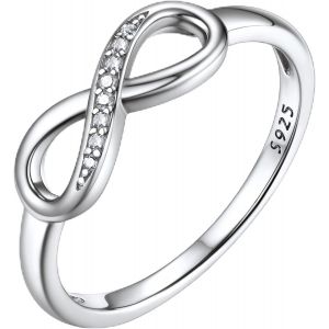 Kal-Bague Infini Pour Femme Fille Couple Bague En Argent 925 Figure 8 Bague De Promesse Bijoux De Fiancaille Zircon Brillant T47-T67 Blanc/Or Rose - Neuf