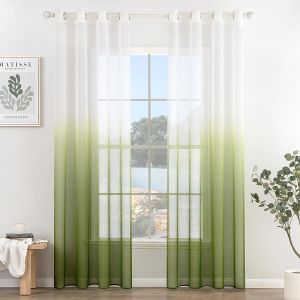 Tianyi-Lot De 2 Voilages Rideaux Dégradé À Oeillet Moustiquaires De Fenêtre En Polyester De Couleur Changée Voile Ombre Demi-Transparent Décor Pour Salon Chambre Bureau 140x215cm(L X H) Vert Olive - Neuf