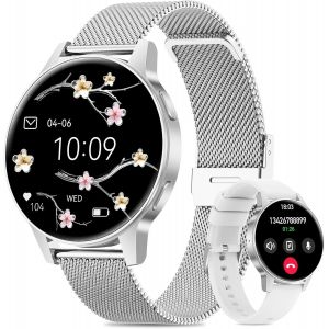 2025 Montre Connect&eacute;e Femme Avec Siri/Et/Hrv, 1.27"" Tft Smartwatch Avec Appel Bluetooth Cardiofr&eacute;quencem&egrave;tre 120+ Modes Sport Montre Ip68 Fitness Podom&egrave;tre Pour Android Ios (Argent&eacute;) - Neuf