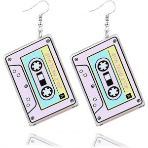 Kal-Boucles D'oreilles De Carnaval Femme, Boucles D'oreilles Néon Femme Année 80 Rétro Boucle Doreille Cassette Pour Accessoires De Fête De Carnaval Des Années 70, 80, 90 - Neuf