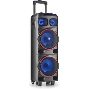 Wild Dub 1 - Haut-Parleur Portable 300W Compatible Avec La Technologie Stéréo Bluetooth Et True Wireless,Double Subwoofer 8"""" + Double Tweeter 3"""" (Micro Sd/Usb/Aux In/),Roues,Couleur Noir - Neuf