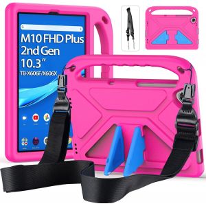 Coque Enfant Pour Lenovo Tab M10 Fhd Plus 10,3 Pouces (Tb-X606f/Tb-X606x) 2020,Léger Anti-Dérapants Housse Avec Poignée Et Avec Bandoulière,Rose - Neuf