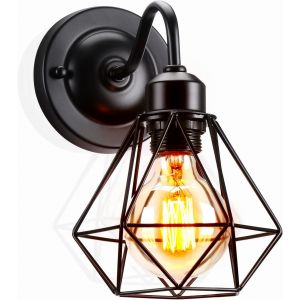 Applique Murale Vintage Industrielle Noir Diamant Cage En Métal Plafonnier Luminaire Rétro Applique Intérieure Décoration Pour Salon Cuisine Couloir Chambre Café Bar (160mm-1pack) - Neuf