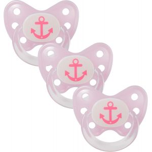 Set De 3 Tétines Orthodontiques En Silicone-Taille 3,Dès 14 Mois-La Sucette Pour Bébé Évite Le Désalignement Des Dents-Fabriqué En Allemagne-Sans Bpa-Ancre,Rose - Neuf