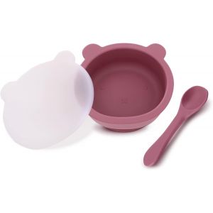 Kal-Bol Ventouse Pour B&eacute;b&eacute; En Silicone, Bol Enfant Avec Couvercle Et Cuill&egrave;re, Vaisselle Bebe Anti-D&eacute;rapante, Sans Bpa (Rouge) - Neuf
