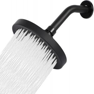 Pommeau de douche, &agrave; effet pluie, avec bras de douche, haute pression de 15,2 cm, &eacute;conomie d'eau, avec buse anti-calcaire, t&ecirc;te ronde r&eacute;glable &agrave; 360&deg;, G1/2, pour salle de bain, noir - Neuf