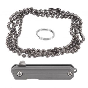 Couteau De Poche Pliant Lame En Acier Damas, Manche En Titane, Couteau De Camping Avec LanièRe, Lame En Forme De Goutte Grise - Neuf