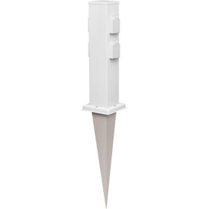 Polly Garden Socket Column With Ground Spike For Outdoor, Ip44, 4-Time, Stainless Steel, Square, White, 40 Cm - Neuf
