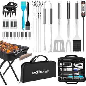 Ulteronixshop-Edihome, Kit Barbecue, Ustensiles Barbecue, Ensemble d'accessoires de 25 pi&egrave;ces, Professionnel, Acier Inoxydable, Cadeau d'homme, &Eacute;tui de Gril de Qualit&eacute; Sup&eacute;rieure. - Neuf