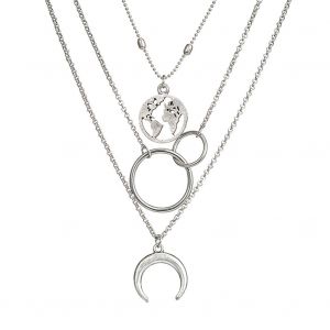 Collier Avec Pendentif En Forme De Lune Et De Cercle Creux En Alliage, 3 Pieces/Ensemble, Ideal Pour La Clavicule, Cadeau - Neuf