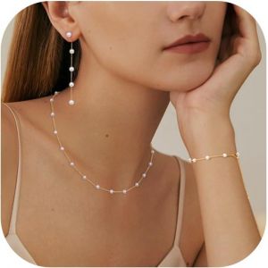 Kalanka-Collier Perles Femme Boucles D'oreilles Perles Bracelet Ensemble Bijoux Ensemble Bijoux Perles Plaqué Or 14k Collier Réglable Bracelet Perles Ensembles Bijoux Mariage Femme - Neuf