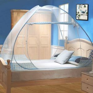 Moustiquaire De Lit Pliable, Moustiquaire De Voyage Portable, Rideau Anti-Moustiques De Camping À Double Porte, Moustiquaire Dôme Facile À Installer 180 X 200 Cm - Bordure Bleue - Neuf