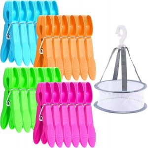 48 Pièces Pinces à Linge, Pinces à Linge avec Panier, Pliers à Linge à Ressort en Plastique, Pince à Linge Coupe-Vent sans Couture, Clips en Plastique Stables, pour la Maison et Le Jardin - Neuf
