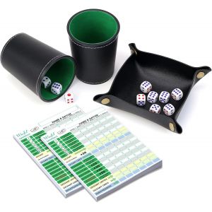 Gobelets &Agrave; D&eacute;s En Cuir Gobelet De Jeux De D&eacute;s Double Set Avec 10 Cubes &Agrave; Pois 100 Feuilles De Marque,1 Plateau De Des Pliable Pour Yahtzee D&eacute;s De Jeux - Neuf
