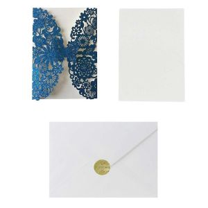 20 Set papillon cartes d'invitation dentelle Invitations de mariage avec enveloppes (paillettes bleues) - Neuf
